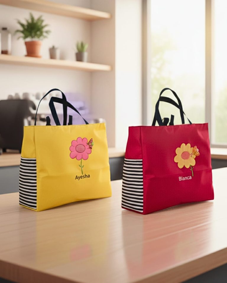 tiga horizontal tote bag custom warna hijau merah biru hadiah remaja fungsional