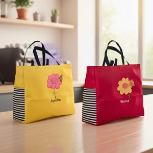 Tiga Horizontal Tote Bag Custom Warna Hijau Merah Biru Hadiah Remaja Fungsional