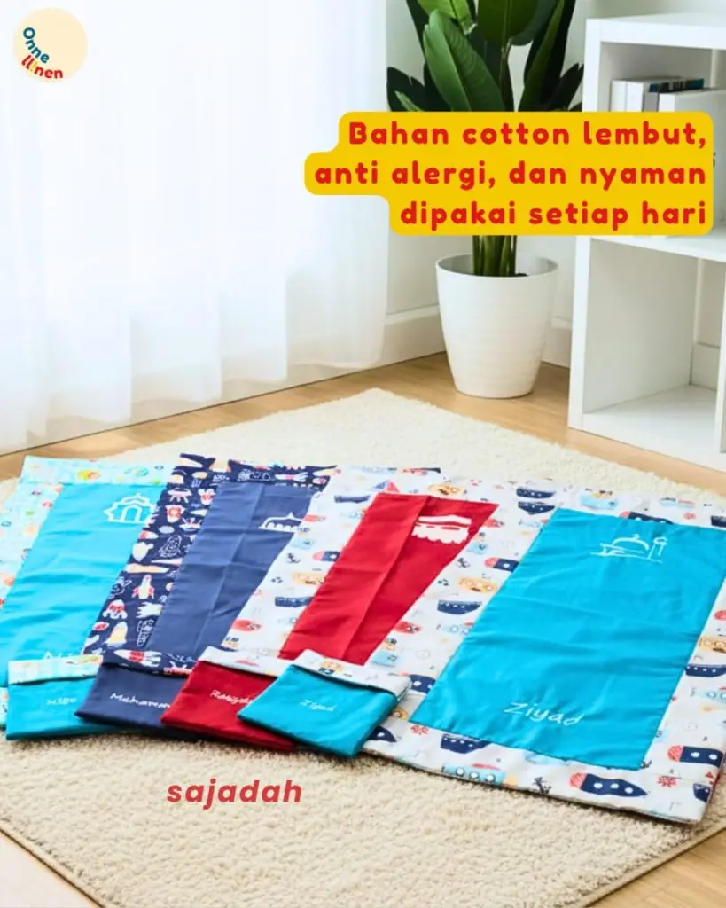 Sajadah travel custom nama Ziyad bahan cotton lembut, anti alergi, dan nyaman dipakai sehari-hari.