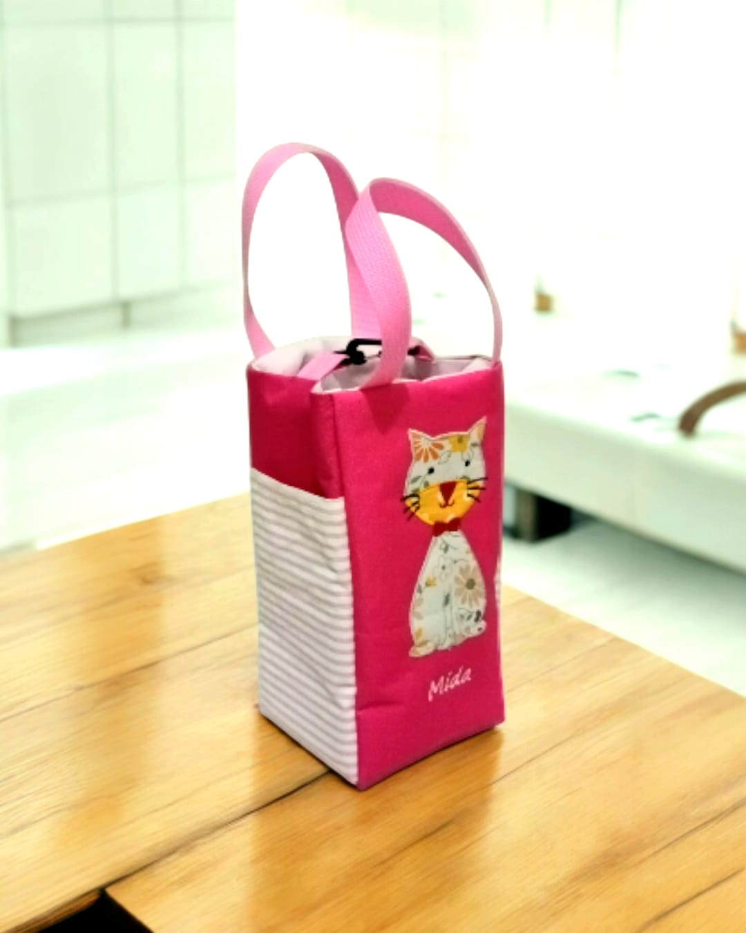 Petite Bag Custom Onnellinen pink dengan appliqué kucing ideal untuk pesta ulang tahun