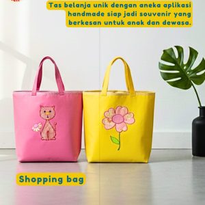Shopping Bag Custom Onnellinen bahan polyester waterproof aneka warna dengan aplikasi gambar kucing dan burung hantu.