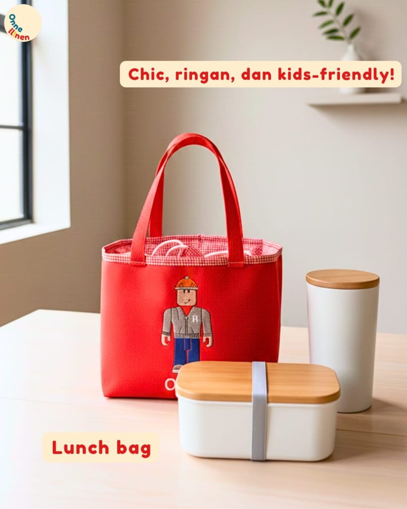 Lunch Bag Kotak Roblox Onnellinen warna-warni dengan 6 karakter game populer untuk souvenir ulang tahun anak.