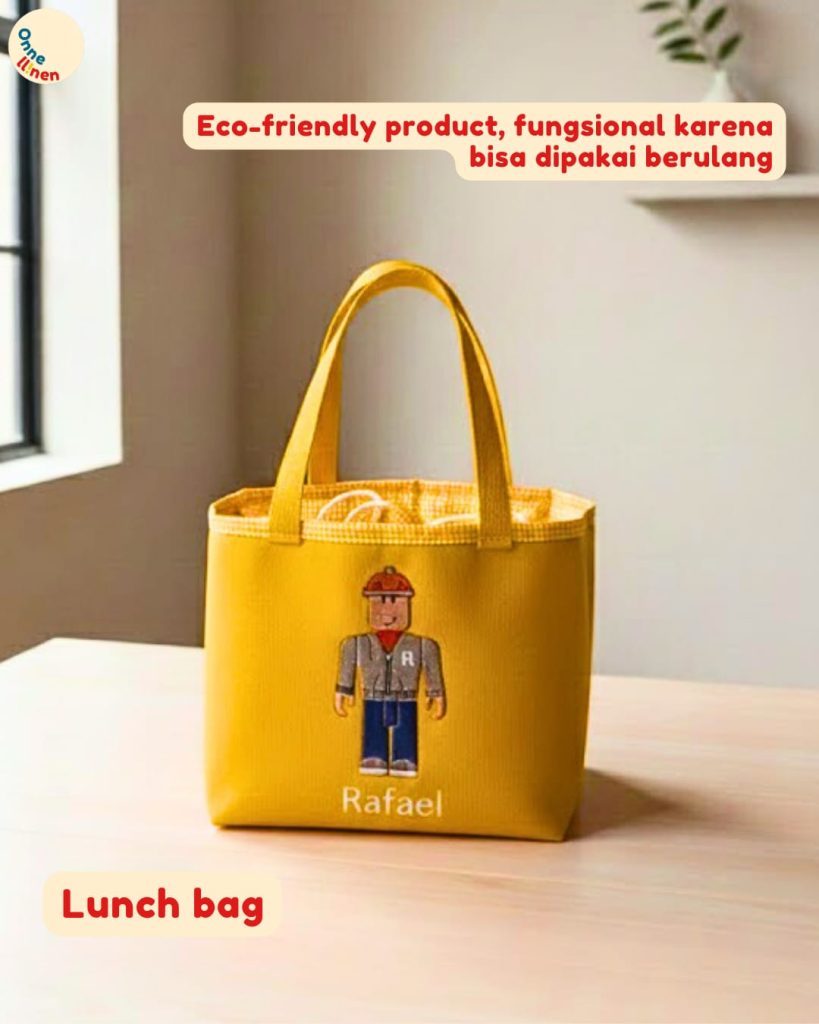 Lunch Bag Kotak Roblox Onnellinen warna-warni dengan 6 karakter game populer untuk souvenir ulang tahun anak.