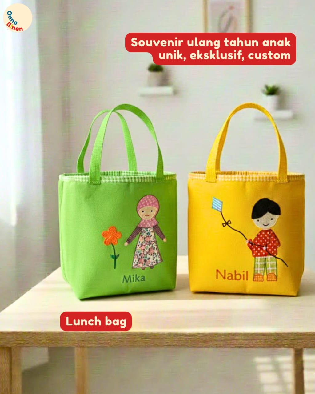 Lunch Bag Kotak Seri Anak Muslim Custom Nama – Souvenir Ulang Tahun Berkesan