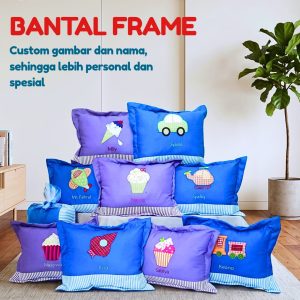 Souvenir ulang tahun bantal frame gambar transportasi dan cupcake - onnellinen