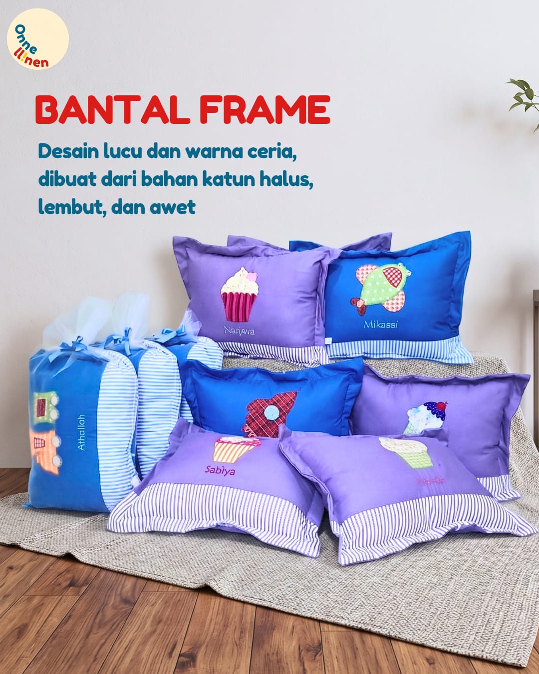 Souvenir ulang tahun bantal frame gambar transportasi dan cupcake - onnellinen