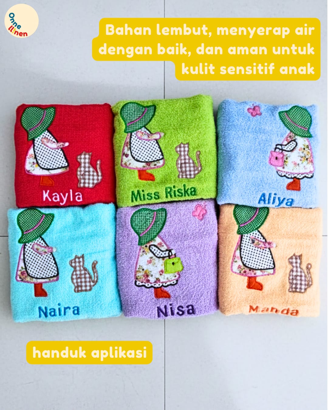 souvenir handuk ulang tahun gambar bonnet custom nama