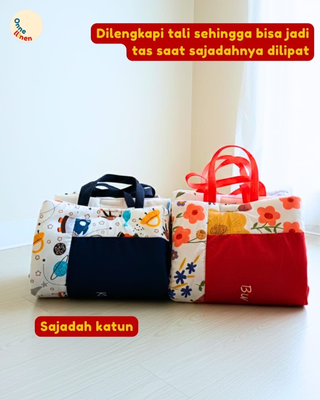 Souvenir sajadah katun eksklusif bertali bordir nama custom