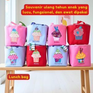 souvenir ultah anak perempuan lunch bag kotak gambar tema cupcake
