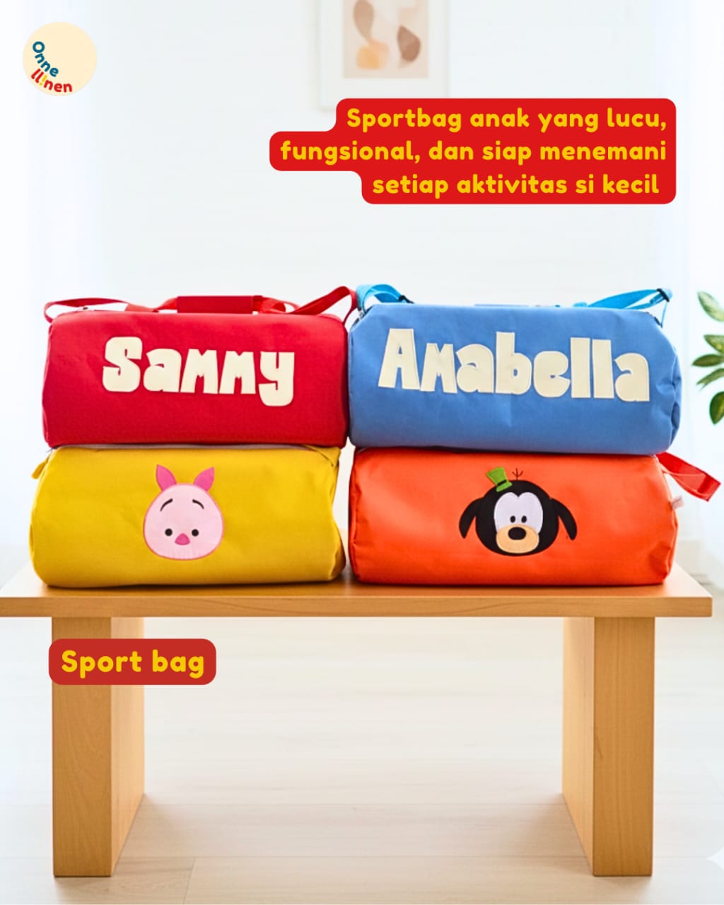 souvenir ulang tahun tas olahraga sport bag gambar disney tsum tsum custom nama