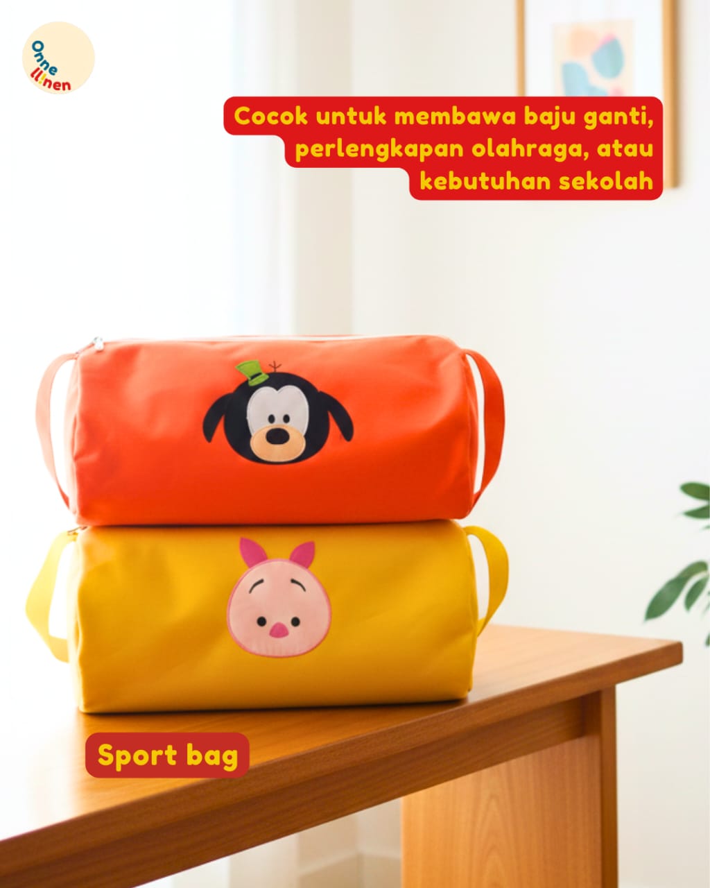 souvenir ulang tahun tas olahraga sport bag gambar disney tsum tsum custom nama