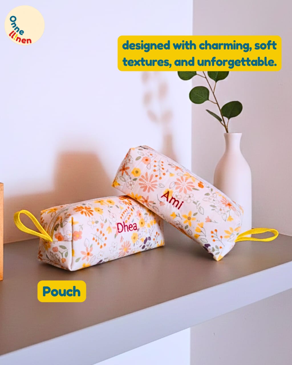 Souvenir ulang tahun simpel pouch katun custom nama