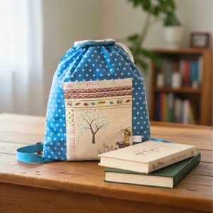 Drawstring Backpack Katun Polkadot 25 x 40 cm Custom Nama – Ransel Serut Anak Ceria & Trendy