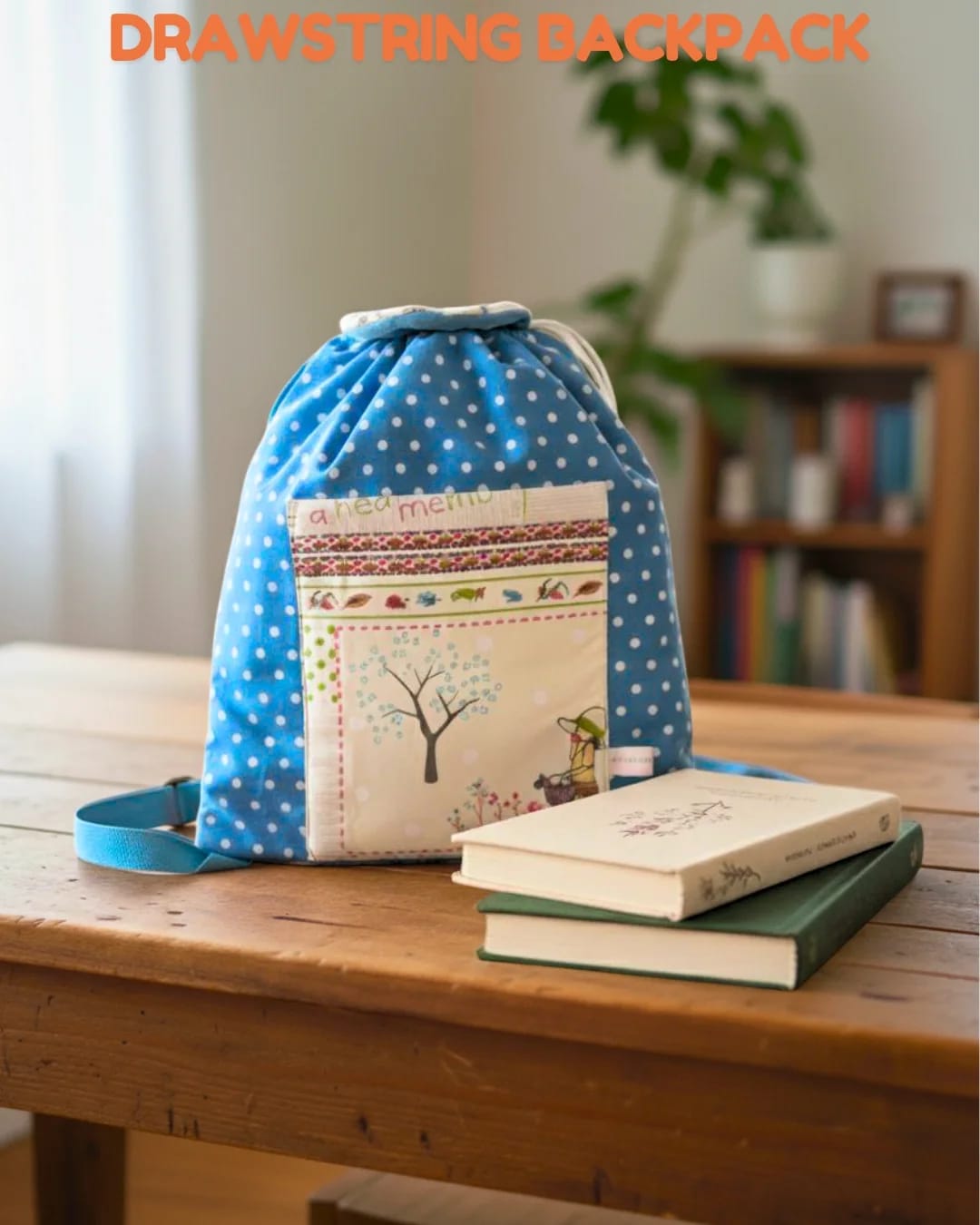 Drawstring Backpack Katun Polkadot 25 x 40 cm Custom Nama – Ransel Serut Anak Ceria & Trendy