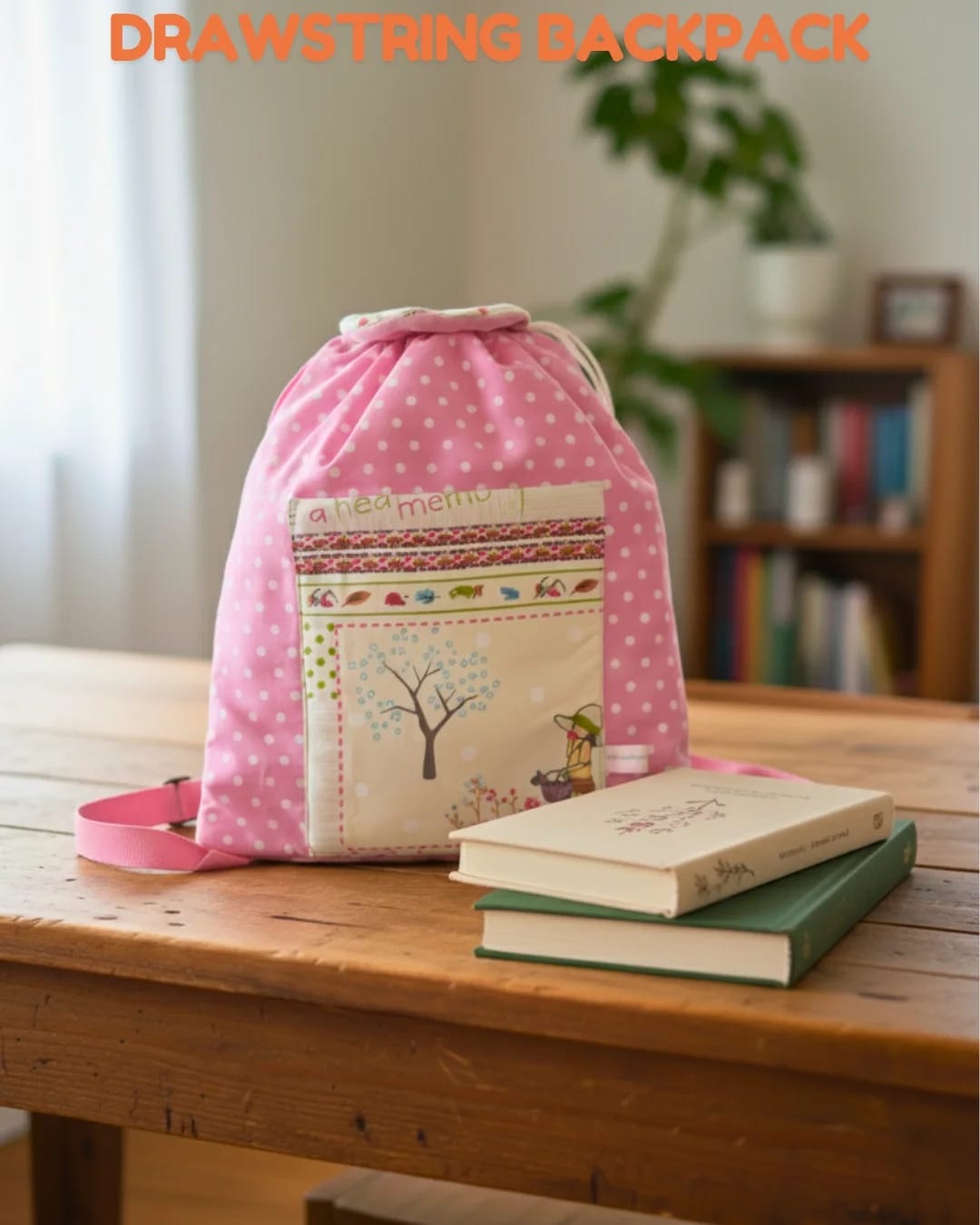 Drawstring Backpack Katun Polkadot 25 x 40 cm Custom Nama – Ransel Serut Anak Ceria & Trendy