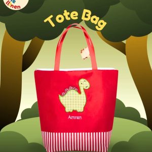 souvenir ulang tahun si kecil totebag custom gambar dinosaurus dengan nama